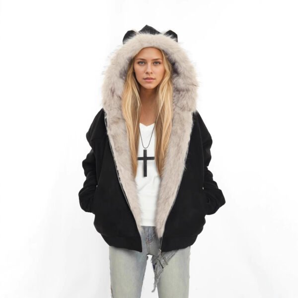 Winter Coat With A Fur Collar Made From Faux Suede For Warmth